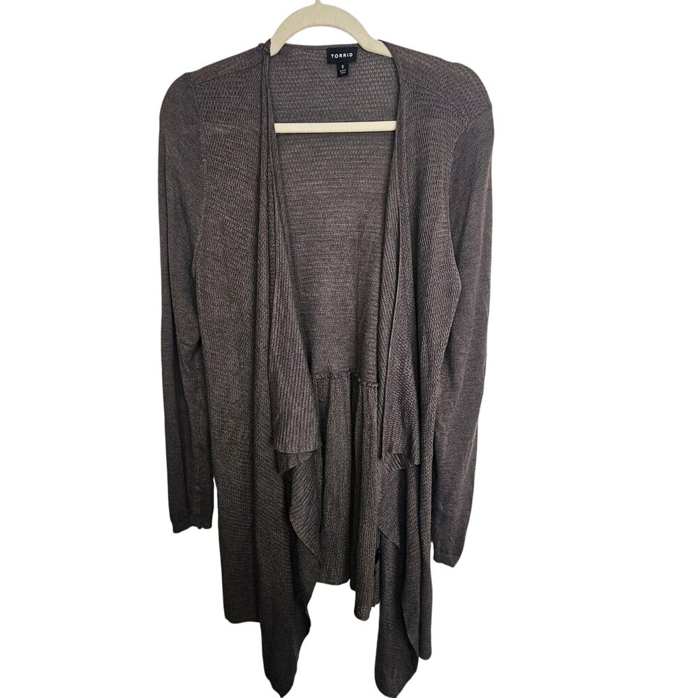 Torrid Sweater Cardigan Brown Open Front Waterfall Long Sleeve Women 0X